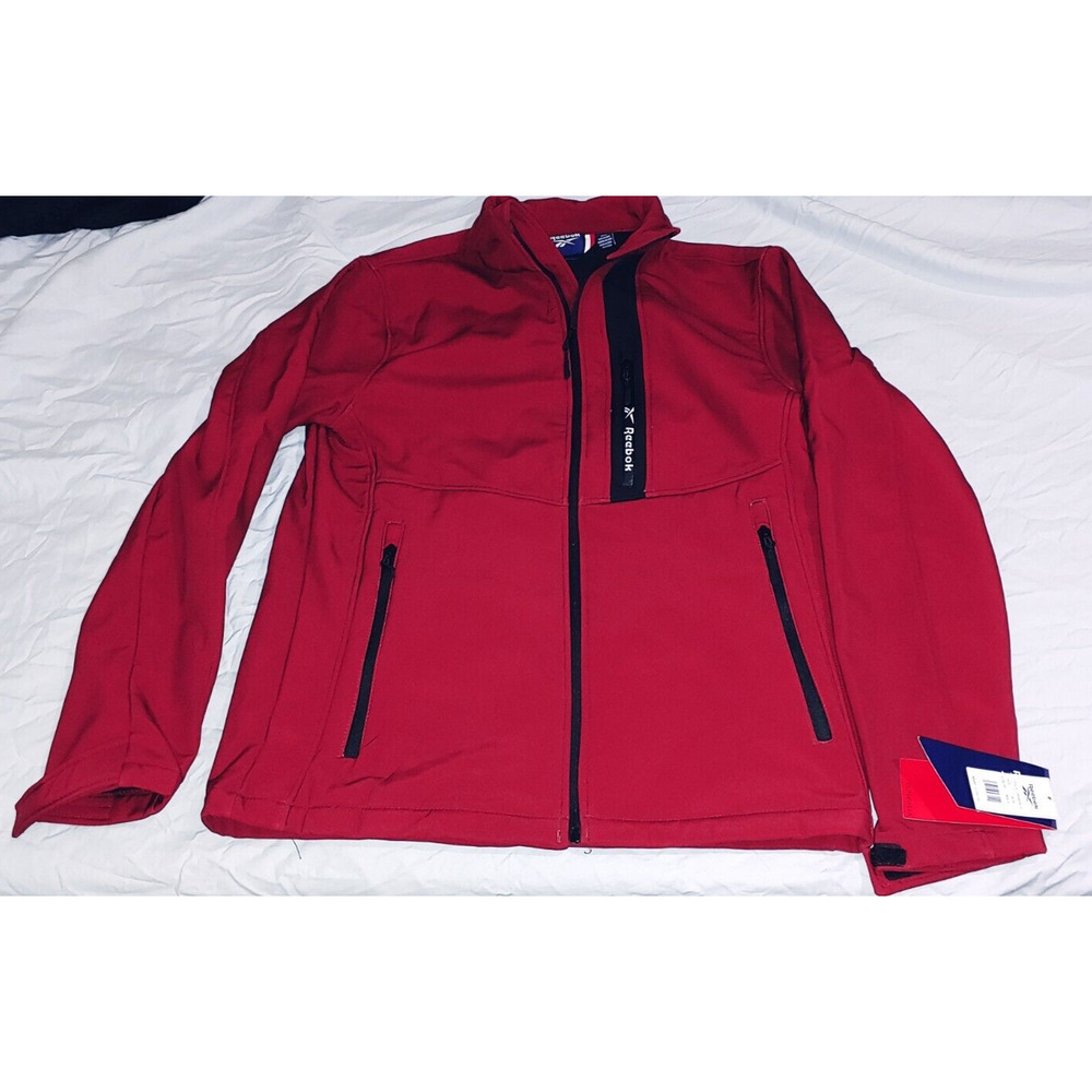 Reebok Mens Fleece Lined Outerwear Softshell 3 Outer Zip Pockets Jacket Coat M